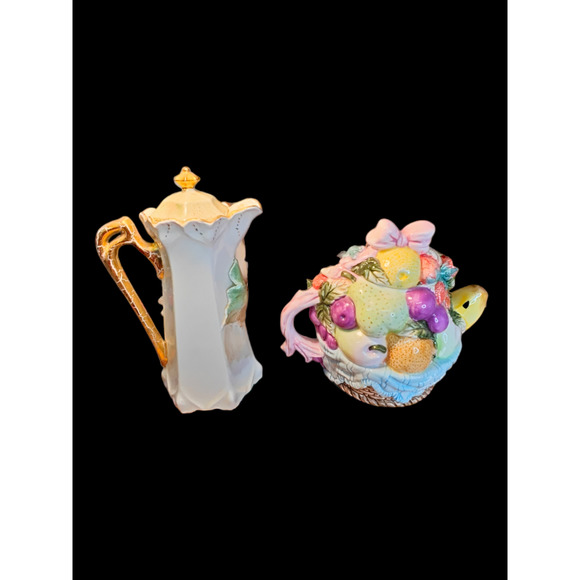 2 Large Decorative Tea Pots with Fruit - Picture 3 of 6